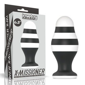 Анальна пробка велика для фістингу на присосці біло чорного кольору Lovetoy X Missioner Butt Plug довжина 165 мм, Черно/Белый - 1