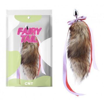 Анальна металічна пробка з пухнастим коричневим хвостом Fluffy Fox Tail Plug Brown 16.5, серебро - 1