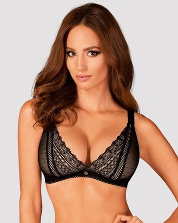 Кружевной бюстгальтер с треугольной чашкой Obsessive Estiqua bra M/L, черный, широкие лямки &mdash;  фото товара 1
