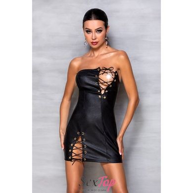 Мини-платье из экокожи Celine Chemise black L/XL — Passion: шнуровка, трусики в комплекте SO6406 фото