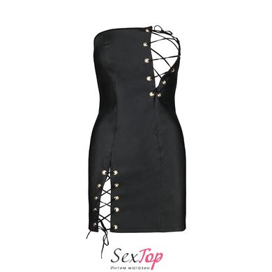 Мини-платье из экокожи Celine Chemise black L/XL — Passion: шнуровка, трусики в комплекте SO6406 фото