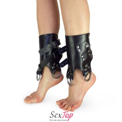 Поножі манжети для подвіса за ноги Leg Cuffs, натуральна шкіра, колір чорний SO5182 фото