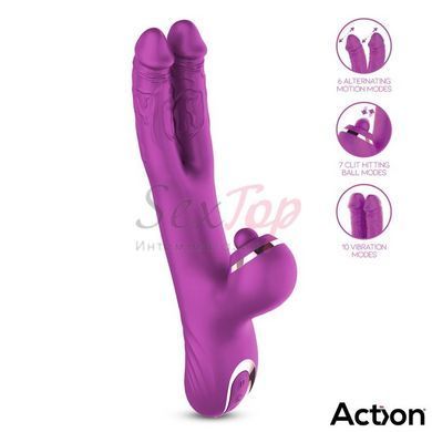 Двойной реалистичный вибратор с отростком для клитора фиолетовый Action Nico Vibe Clit Hitting Ball Alternating Dildos &mdash;  фото товара 6