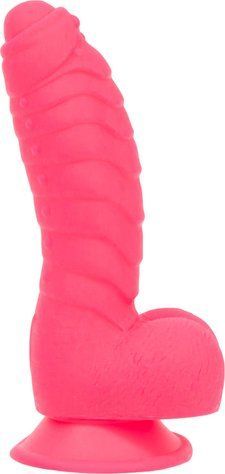 Ребристий фалоімітатор на присосці ADDICTION &mdash; Tom 7&Prime; Dildo With Balls &mdash; Pink, віброкуля в подарунок - фото товару 1