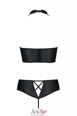 Комплект з екошкіри Passion Nancy Bikini 6XL/7XL black, бра та трусики з імітацією шнурівки SO7103 фото
