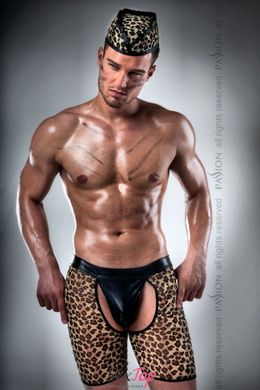 Чоловік еротичний костюм мисливця Passion 024 SHORT S / M: леопардові шорти-труси і пілотка PSM0242 фото