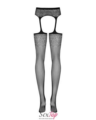 Сетчатые чулки-стокинги с цветочным рисунком Obsessive Garter stockings S207 S/M/L, черные, имитация SO7266 фото