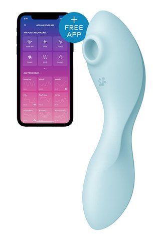 Вакуумный смарт-стимулятор с вибрацией Satisfyer Curvy Trinity 5 (Blue), управление со смартфона &mdash;  фото товара 1