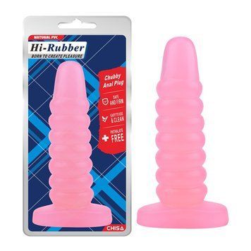 Анальная ребристая пробка на присоске розового цвета Chisa Hi Rubber &mdash;  фото товара 1