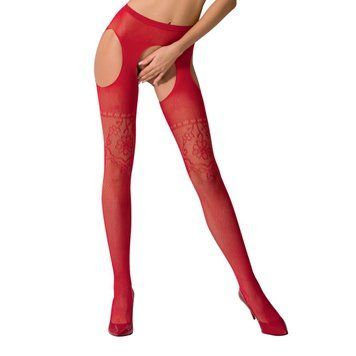 Колготки-бодістокінги з відкритим доступом Passion S017 One Size, Red, імітація панчіх та пояса, Червоний - 1