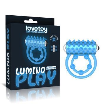 Вібраційне кільце для пеніса подвійне блакитне Lovetoy Lumino Play Ribbed - фото товару 1