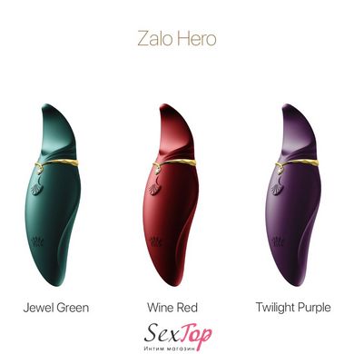 Вібратор 2в1 з язичком Zalo — Hero Jewel Green, кристал Swarovski SO6660 фото