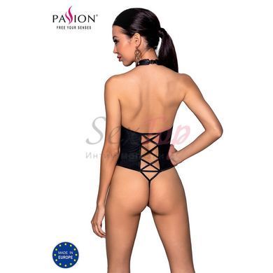 Боди из эко-кожи с имитацией шнуровки и открытым доступом Nancy Body black L/XL - Passion &mdash;  фото товара 2