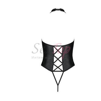 Боди из эко-кожи с имитацией шнуровки и открытым доступом Nancy Body black L/XL - Passion &mdash;  фото товара 4