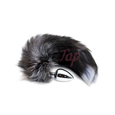 Металлическая анальная пробка Лисий хвост Alive Black And White Fox Tail L, диаметр 3,9 см &mdash;  фото товара 2