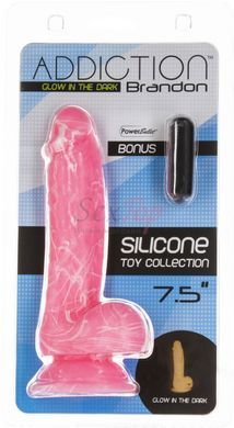 Фалоімітатор, що світиться у темряві, ADDICTION - BRANDON - 7.5 "- PINK G.I.D. / W PB, 19 см, силіко - фото товару 7