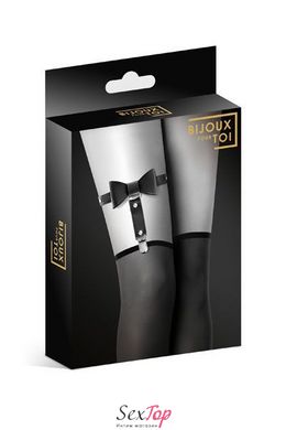 Гартер на ногу Bijoux Pour Toi - WITH BOW Black, сексуальна підв'язка з бантиком, екошкіра SO2220 фото