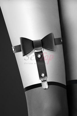 Гартер на ногу Bijoux Pour Toi - WITH BOW Black, сексуальна підв'язка з бантиком, екошкіра - фото товару 3