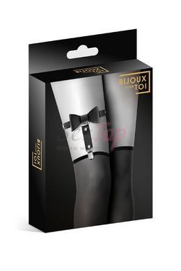 Гартер на ногу Bijoux Pour Toi - WITH BOW Black, сексуальна підв'язка з бантиком, екошкіра - фото товару 2