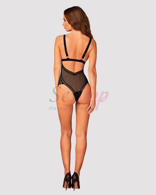 Кружевное боди с декольте Obsessive Estiqua teddy M/L, черное, широкие лямки &mdash;  фото товара 4
