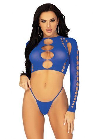 Комплект Leg Avenue Long sleeve crop top & string Royal Blue One Size &mdash;  фото товара 1