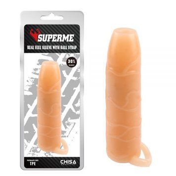 Насадка на член реалистичная с кольцом телесного цвета Chisa Real Feel Sleeve With Ball Strap &mdash;  фото товара 1