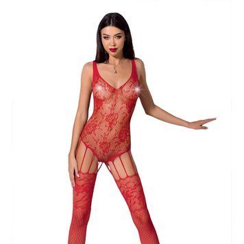 Ажурный бодистокинг с имитацией чулок Passion BS074 red,  - 1