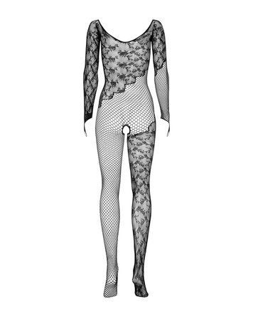 Бодистокинг Obsessive Bodystocking F210 S/M/L black, рукава-митенки, сетка, цветное кружево &mdash;  фото товара 1
