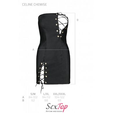 Мини-платье из экокожи CELINE CHEMISE black S/M — Passion: шнуровка, трусики в комплекте SO6407 фото