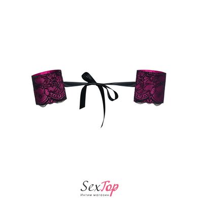 Атласные наручники-манжеты на лентах Obsessive Roseberry cuffs, pink, украшена кружевом SO7727 фото