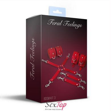Набор для БДСМ 3 в 1 Feral Feelings BDSM Kit 3 Red, red, наручники, поножи, крестовина SO8270 фото