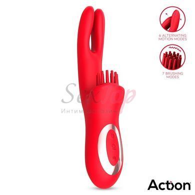 Двойной вибратор с отростком для клитора красный Action Bilma Vibe Brushing Clit Stimulator Alternating Function &mdash;  фото товара 2