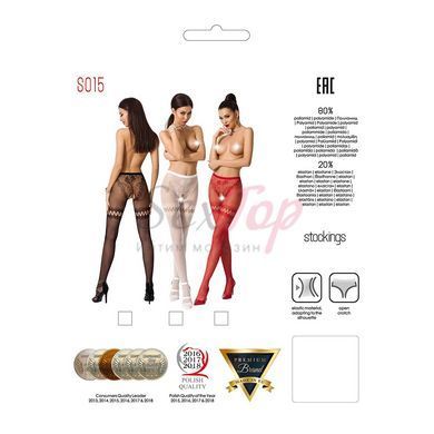 Сітчасті колготки з відкритим доступом Passion S015 One Size, White, імітація панчіх і трусиків - фото товару 5