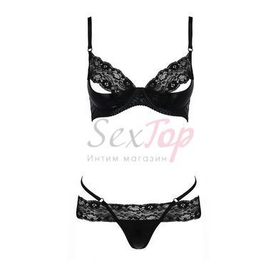 Комплект білизни Passion Exclusive NORTH SET L/XL, black, ліф і трусики з елементами під латекс - фото товару 5