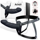 Ременной страпон для мужчин полый с петлей на мошонку черного цвета Action Strap-On Hollow Dildo Premium размер L &mdash;  фото товара 1