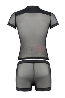 Комплект сітчастої чоловічої білизни Passion 052 SET MICHAEL 2XL/3XL black сорочка, боксери заклепки - фото товару 4