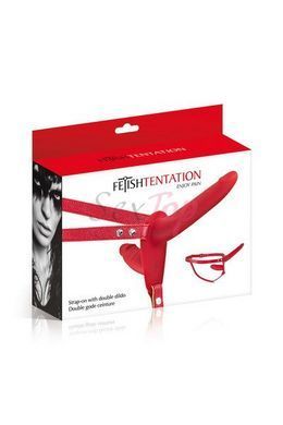 Двойной страпон Fetish Tentation Strap-On with Double Dildo Red &mdash;  фото товара 2