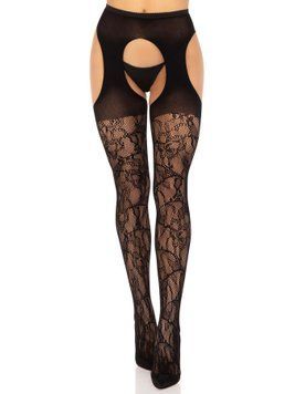 Чулки Leg Avenue Eyelet lace suspender hose Black One Size,  - 1