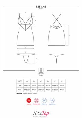 Сатиновий комплект для сну з мереживом Obsessive 828-CHE-1 chemise & thong L/XL, чорний, сорочка SO7172 фото
