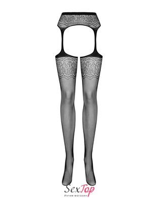 Сетчатые чулки-стокинги с цветочным рисунком Obsessive Garter stockings S207 XL/XXL, черные, имитаци SO7267 фото