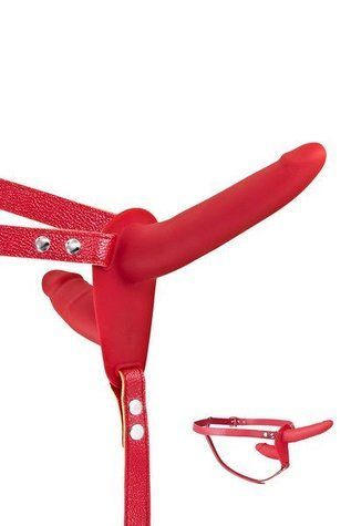 Двойной страпон Fetish Tentation Strap-On with Double Dildo Red &mdash;  фото товара 1