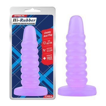Анальна ребриста пробка на присосці фіолетового кольору Chisa Hi Rubber - фото товару 1