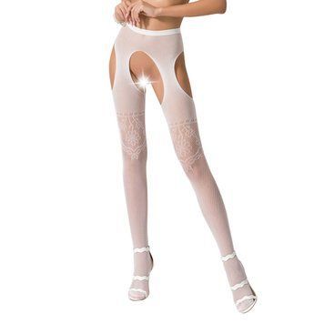 Колготки-бодістокінги з відкритим доступом Passion S017 One Size, White, імітація панчіх та пояса, Білий - 1