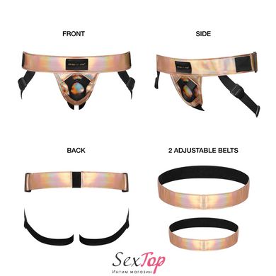 Труси для страпона Strap-On-Me Leatherette Harness Curious Holographic Rose Gold SO7812 фото