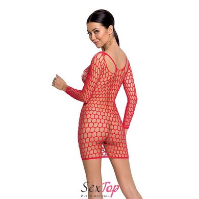 Бодистокинг-платье с глубоким воротом Passion BS093 red, длинные рукава SO6398 фото