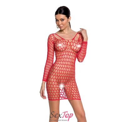 Бодістокінг-сукня з глибоким коміром Passion BS093 red, довгі рукави SO6398 фото