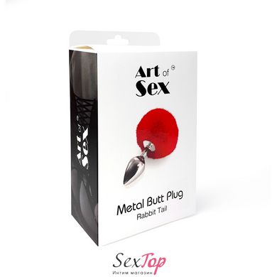 Металлическая анальная пробка М Art of Sex - Metal Butt plug Rabbit Tail, Красный SO6963 фото