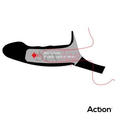 Ременной страпон для мужчин полый с петлей на мошонку черного цвета Action Strap-On Hollow Dildo Premium размер L &mdash;  фото товара 3