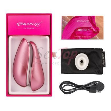 Вакуумний кліторальний стимулятор Womanizer Liberty Pink, магнітна кришка, 2 насадки - фото товару 6