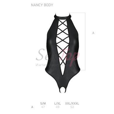 Боди из эко-кожи с имитацией шнуровки и открытым доступом Nancy Body black S/M - Passion &mdash;  фото товара 5